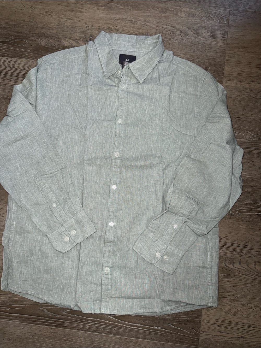 NWT H&M Men's Dusty Green/Sage Button-Down Linen Blend Slim Fit Shirt